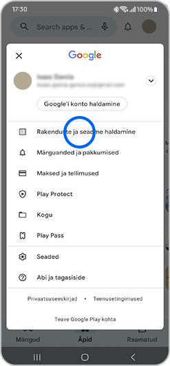 Puuduta valikut Rakenduste ja seadme haldamine.