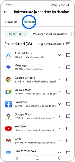 Puuduta vahekaarti Haldamine.