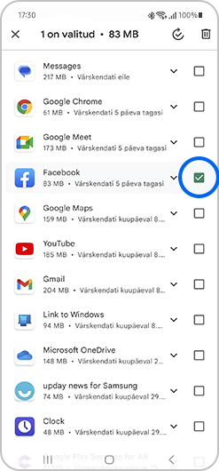 Klõpsa rakendust, et valida rakendus, mille sa soovid uuesti installida.