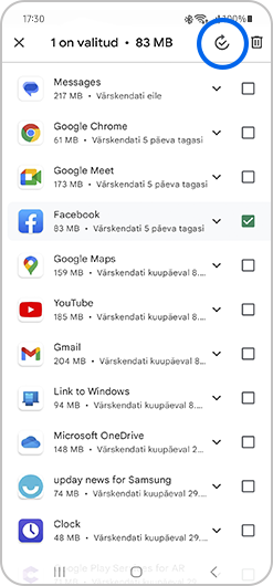 Rakenduse uuesti installimiseks puuduta ekraani ülaservas allalaadimise ikooni.