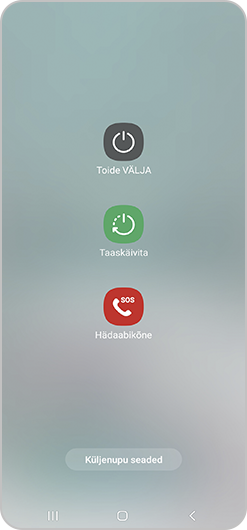 Kuva, kus on näha väljalülitamise, taaskäivitamise või hädaolukorra režiimi valikud.