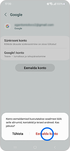 Google’i konto eemaldamise kuva.