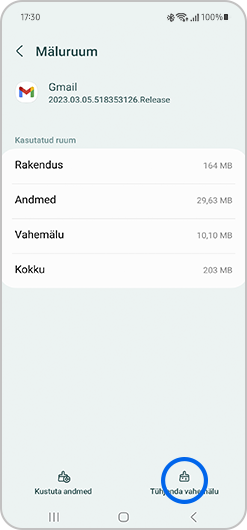Hoiundamiskuva, kus on näha all parempoolses nurgas vahemälu tühjendamise käsk.
