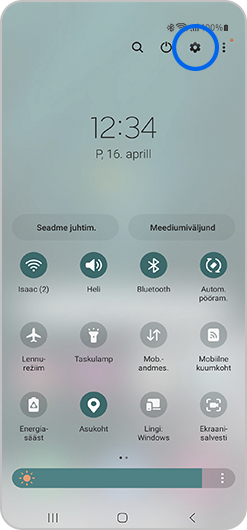 Kiirseadete paneeli kuva.