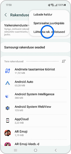 Vali hüpikmenüüs käsk Lähtesta rakenduste eelistused.