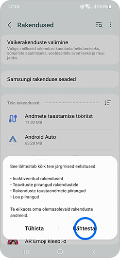 Seadete menüü kuva.