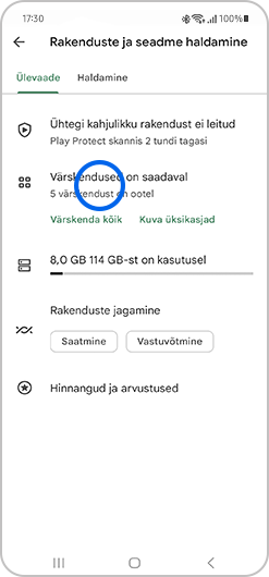 Rakenduste ja seadme haldamise kuva.