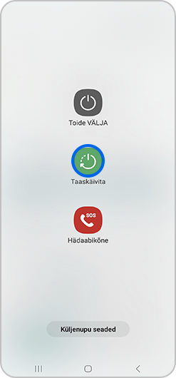 Kuva, kus on seadme väljalülitamise, taaskäivitamise või hädaolukorra režiimi valik.