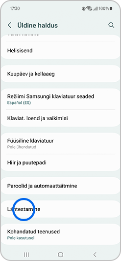Puuduta menüüs Seaded valikut Üldine haldus.