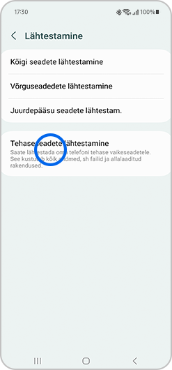 Üldise halduse kuva, kus on märgistatud valik Lähtestamine.