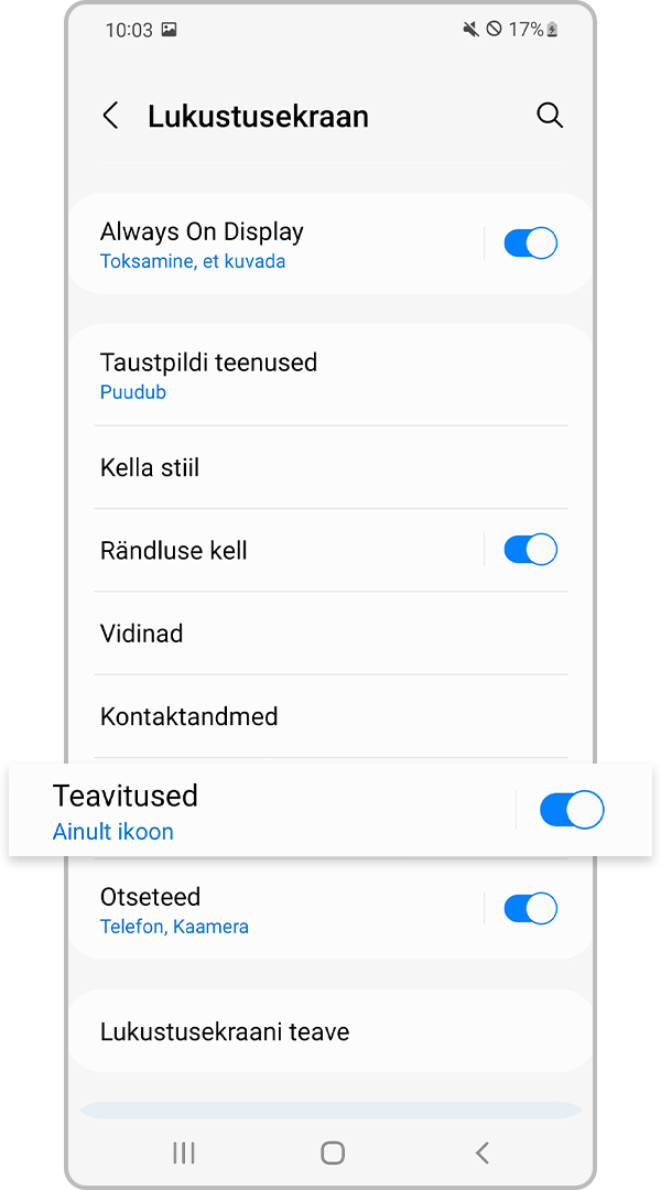 Valige Lukustusekraani teavituste sätted