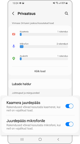 Lubage juurdepääs kaamerale ja mikrofonile
