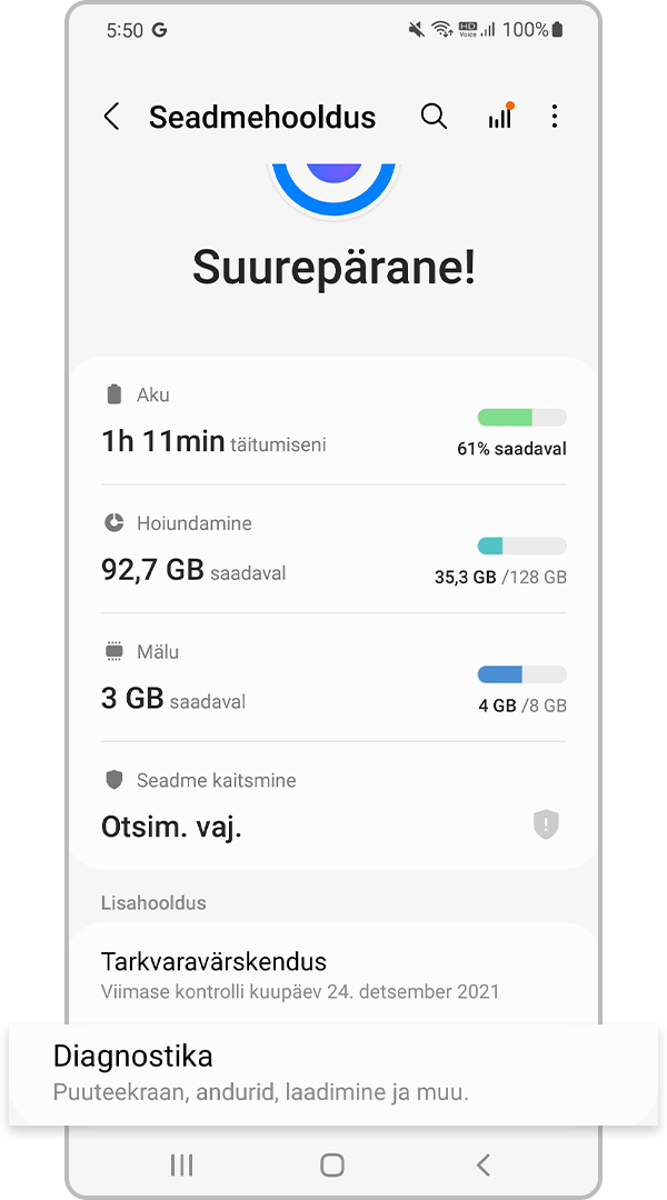 Seadme hooldus Diagnostika
