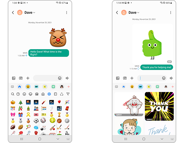 Täiustatud emodzid ja GIF-id ONE UI 4.0 klaviatuuril
