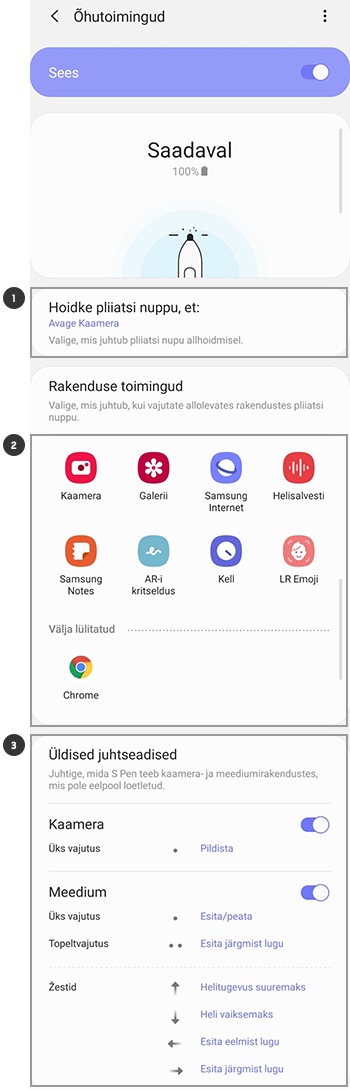 Rakenduste või funktsioonide muutmine S Peniga