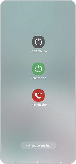 Kuva, kus on näha väljalülitamise, taaskäivitamise või hädaolukorra režiimi valikud.