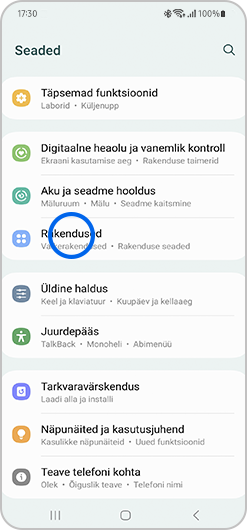 Kuval on märgistatud Rakendused.