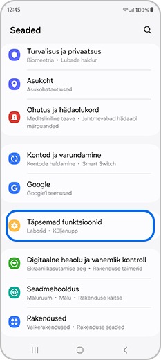 Täpsemad funktsioonid seadetes