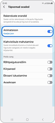 Vajutage Animatsioon täpsematest seadetest