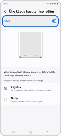 Lülitage ühe käega kasutamise režiim sisse