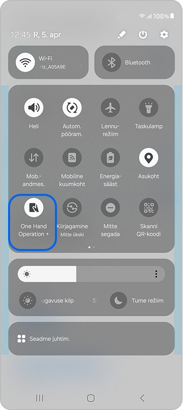 Vajutage One Hand Operation + nuppu kiirpaneelil