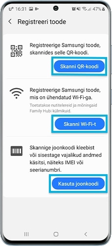 Registreerige toode skannimise abil