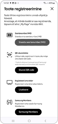 Valige Samsungi toote registreerimise viis