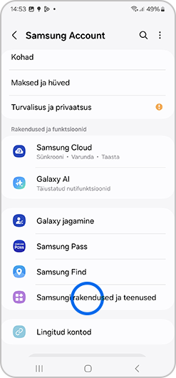 Samsungi rakendused ja teenused, mille puhul kasutatakse Samsungi kontot