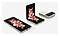 ثلاثة هواتف Galaxy Z Flip3. أحدها غير مطوي ومرئي من جانب شاشته الرئيسية التي تعرض خلفية ملونة، والثاني مفتوح في وضع Flex وتظهر خلفية ملونة أيضًا على شاشته الرئيسية. أمَّا الثالث، فيُرى مطويًّا ويظهر الوقت على شاشة الغطاء.