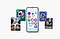 Galaxy smartphone is displaying different Apps & Services icons. On both sides of the smartphone, individuals can be seen using Galaxy devices and in poses associated with Galaxy Apps & Services.