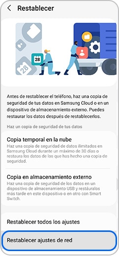 Seleccionar reestablecer ajustes de red