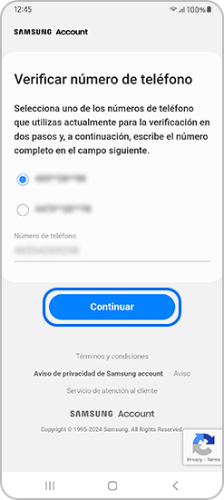Verifica introduciendo tu número de teléfono anterior y pulsa Continuar.