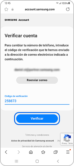 Verifica el código y envía la dirección de correo electrónico