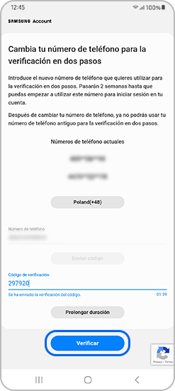 Introduce tu nuevo número y verifica el código que recibirás.