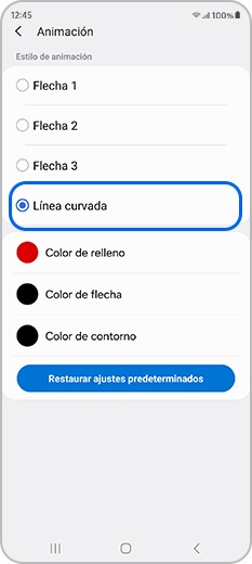 Cambiar el estilo de animación a una línea curva