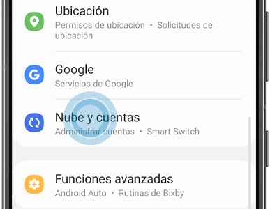 La opción Nube y cuentas se encuentra dentro del menú de Ajustes.