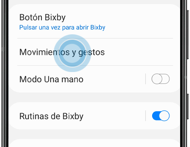 La opción de Movimientos y gestos se encuentra dentro del menú de Funciones avanzadas.