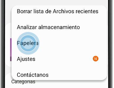 La opción de Papelera aparece dentro del menú desplegable.