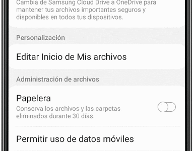 Al activar el interruptor habilitas la opción de autoborrado de la Papelera de reciclaje.
