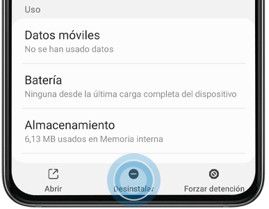 La opción desinstalar se encuentra en la parte inferior de la pantalla.