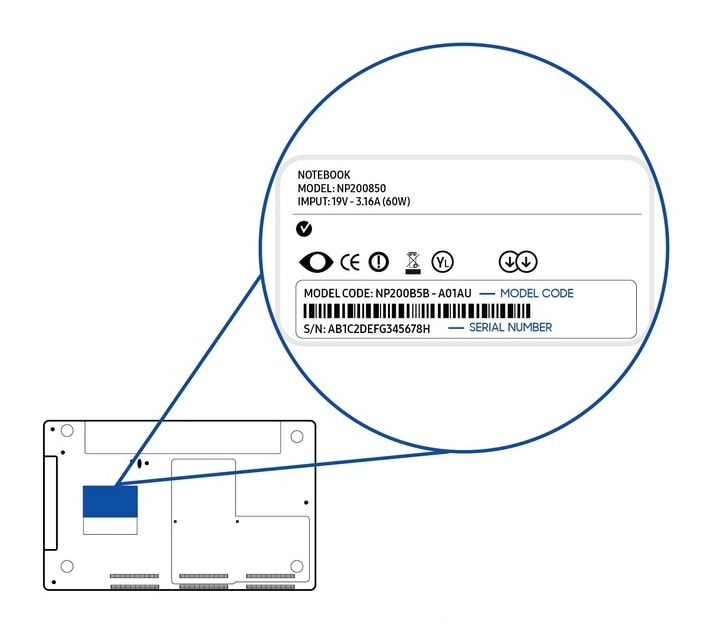 Gráfico del teclado de un ordenador portátil Samsung