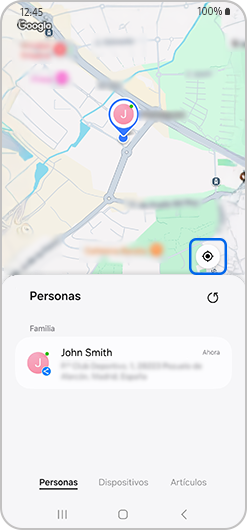 Google Maps mostrando la ubicación actual del miembro de la familia