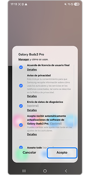 Pulsa Acepto en Términos y condiciones