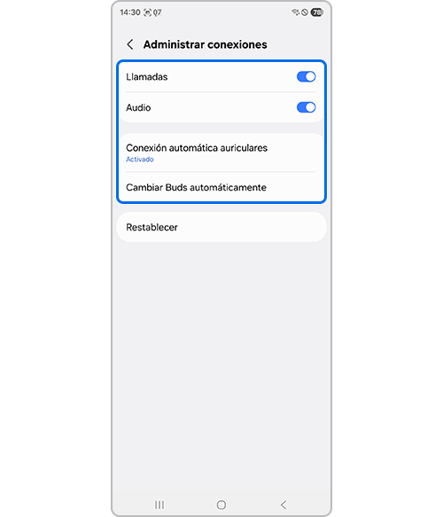 Selecciona las condiciones para Bluetooth