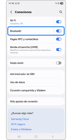 Toca en Conexiones a través de Ajustes