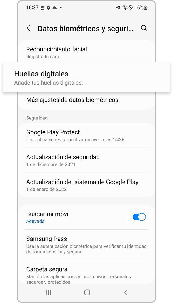 registrar el reconocimiento de huellas digitales paso 2