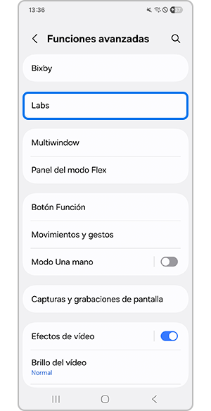 Selección del menú Labs