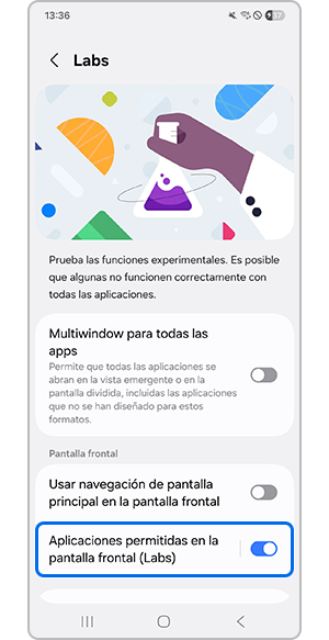 Activación de Aplicaciones permitidas en la pantalla frontal