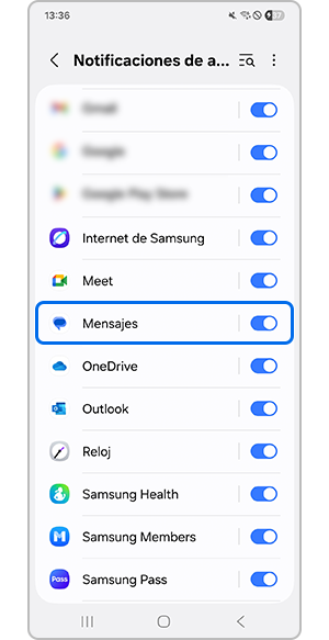 Selección de la aplicación Mensajes