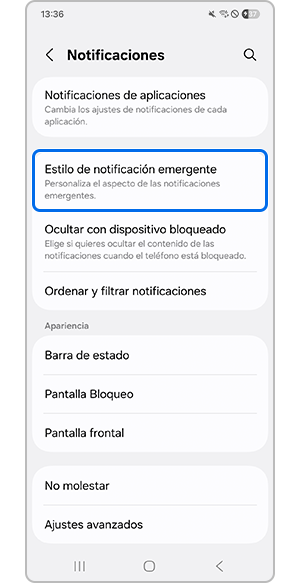 Selección de Estilo de notificación emergente